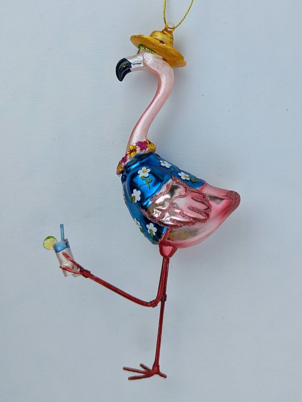 Flamingo Bird Drink Ornament Christmas Holiday Blown Glass